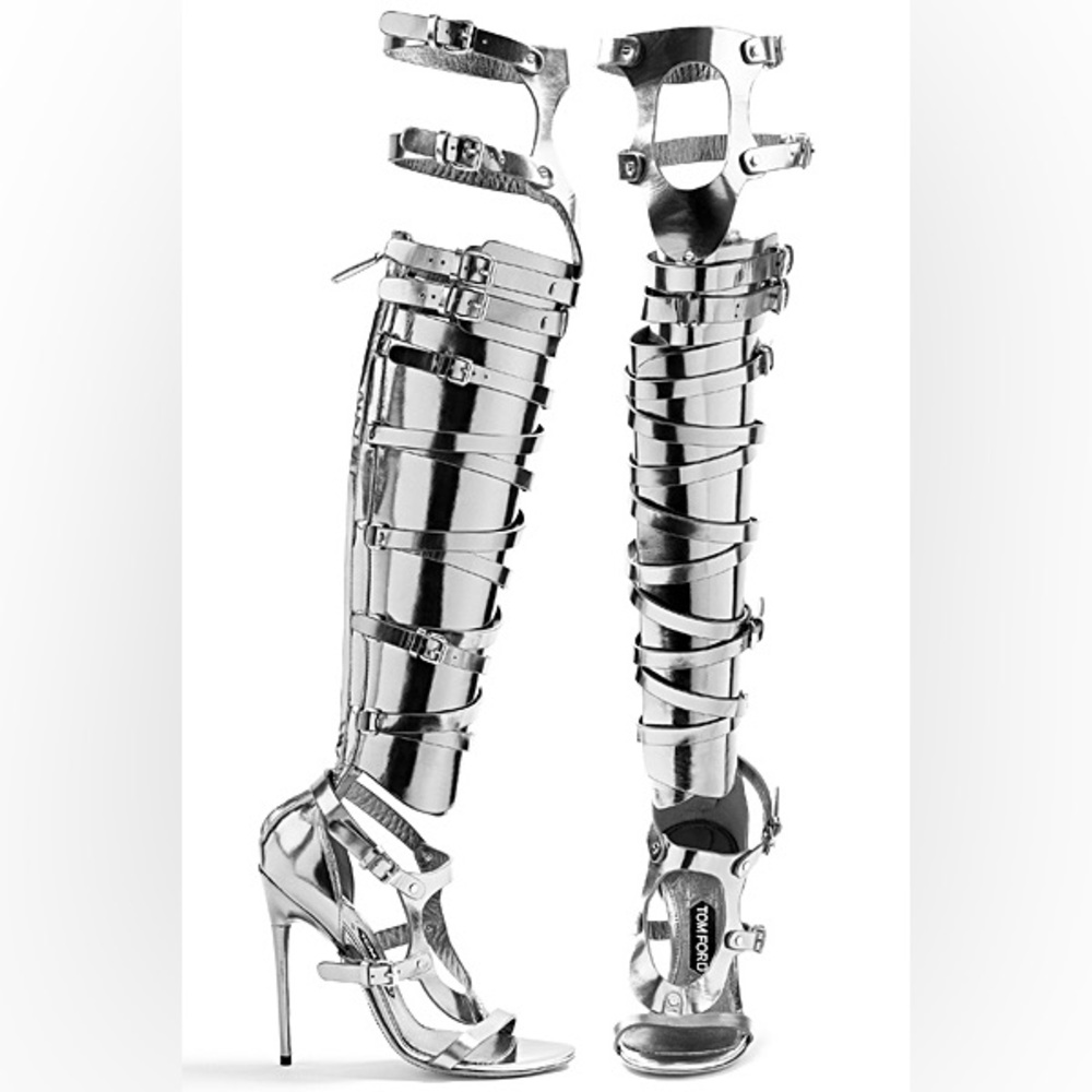 Tom Ford Gladiator High Heels Shoes Knee Length 2013 Metallic Silver